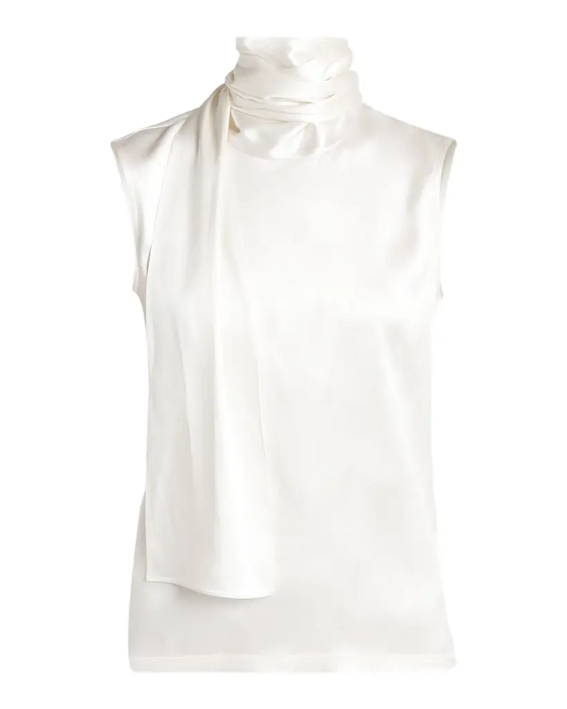 Bottega Veneta Scarf-Neck Satin Sleeveless Top | Image 1 Bottega Veneta Scarf-Neck Satin Sleeveless Top | Image 1