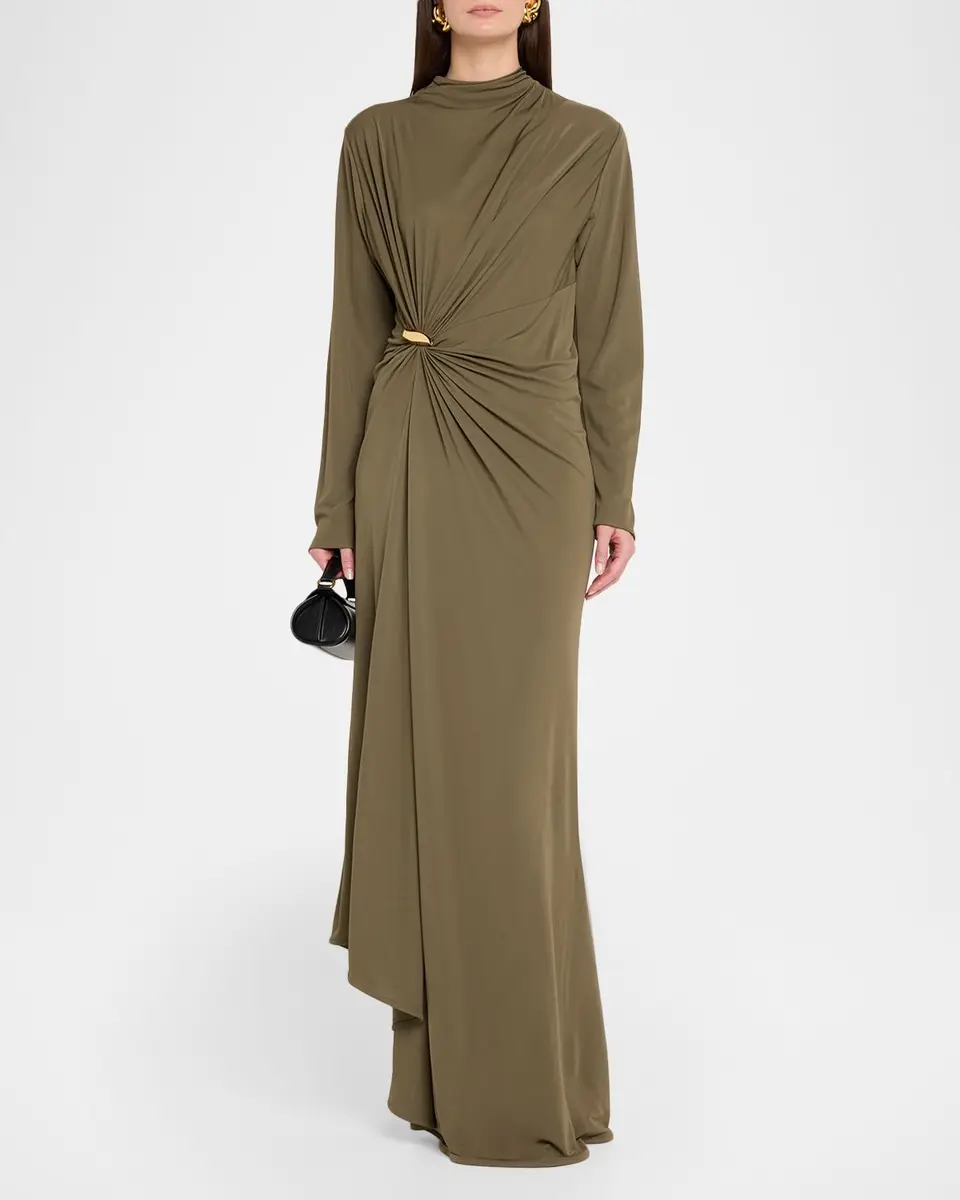 Bottega Veneta Long-Sleeve Draped Matte Crepe Maxi Dress | Thumbnail 2 Bottega Veneta Long-Sleeve Draped Matte Crepe Maxi Dress | Thumbnail 2