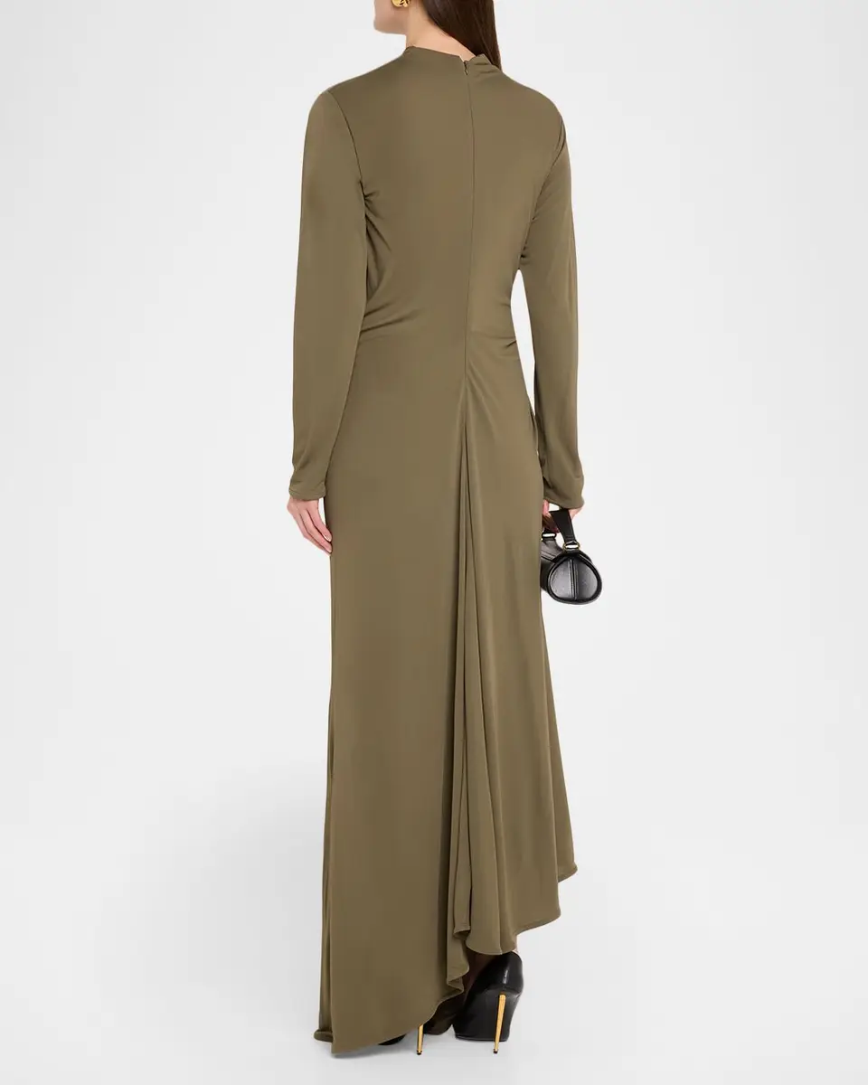 Bottega Veneta Long-Sleeve Draped Matte Crepe Maxi Dress | Thumbnail 3 Bottega Veneta Long-Sleeve Draped Matte Crepe Maxi Dress | Thumbnail 3