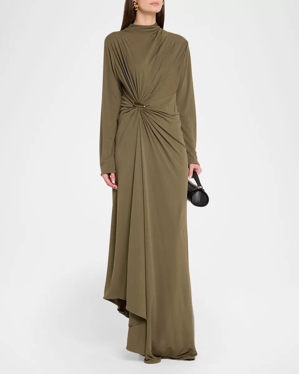 Bottega Veneta Long-Sleeve Draped Matte Crepe Maxi Dress | Thumbnail 4 Bottega Veneta Long-Sleeve Draped Matte Crepe Maxi Dress | Thumbnail 4
