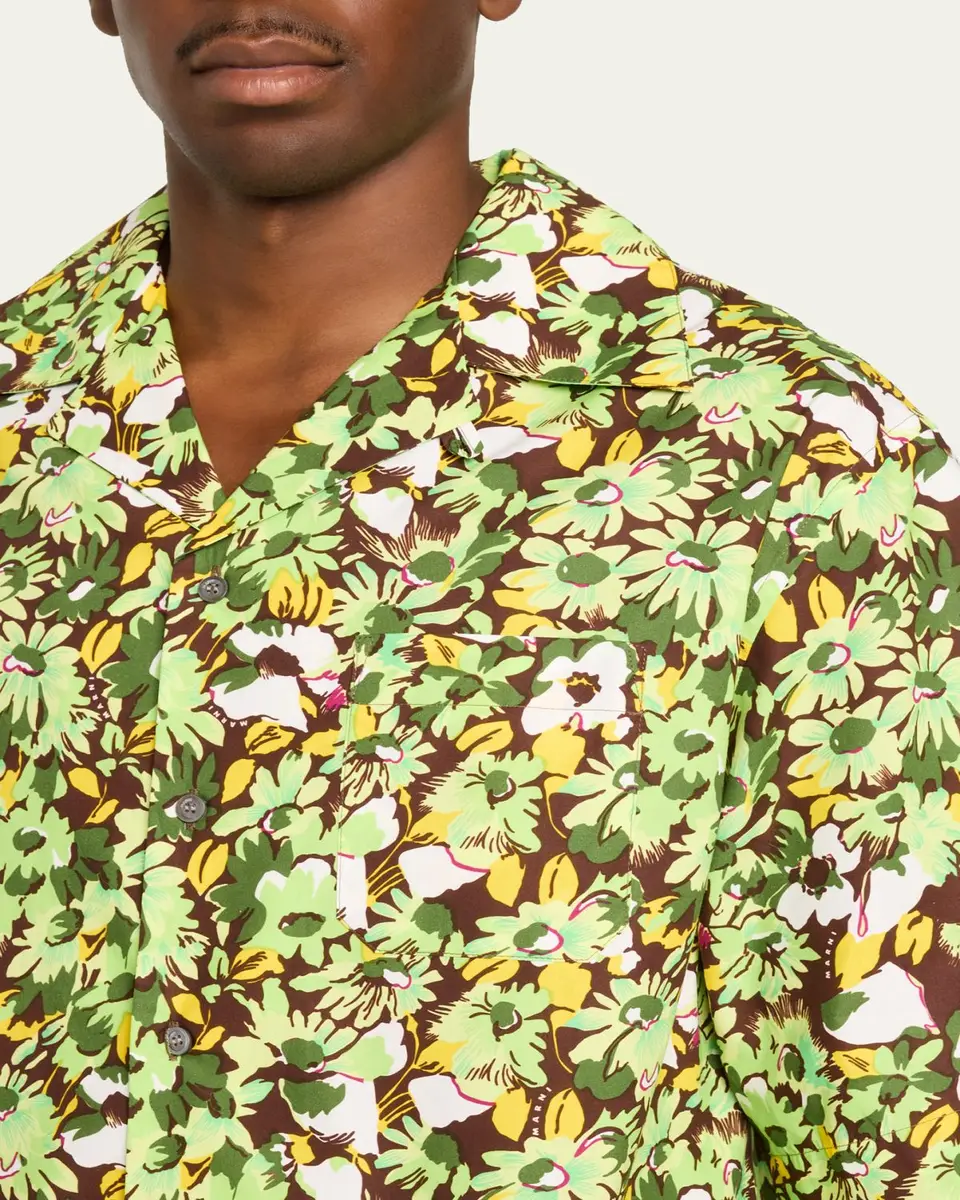 Marni Men's Multicolor Floral Cotton Camp Shirt | Thumbnail 5 Marni Men's Multicolor Floral Cotton Camp Shirt | Thumbnail 5