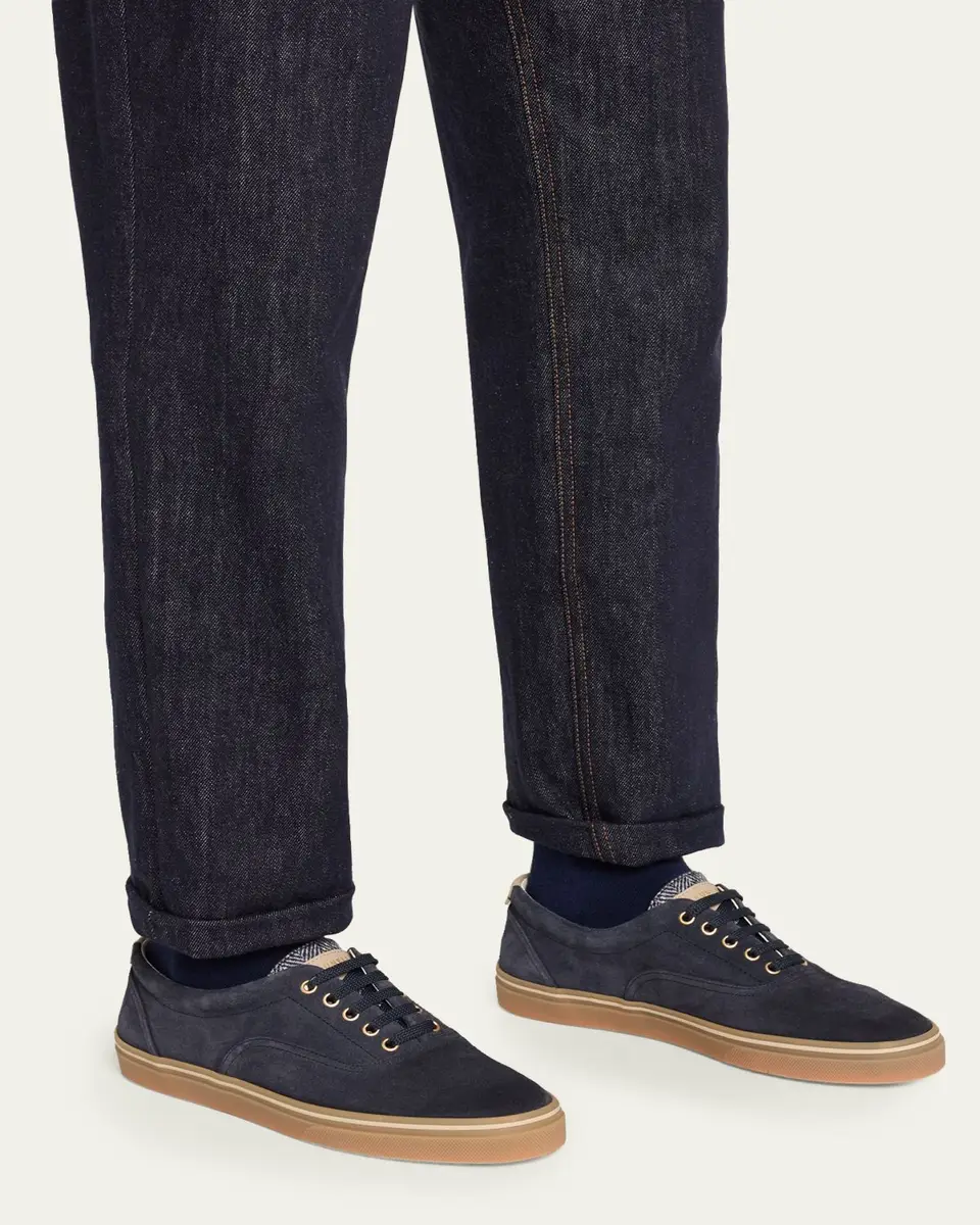 Brunello Cucinelli Men's Suede Low-Top Sneakers | Thumbnail 2 Brunello Cucinelli Men's Suede Low-Top Sneakers | Thumbnail 2