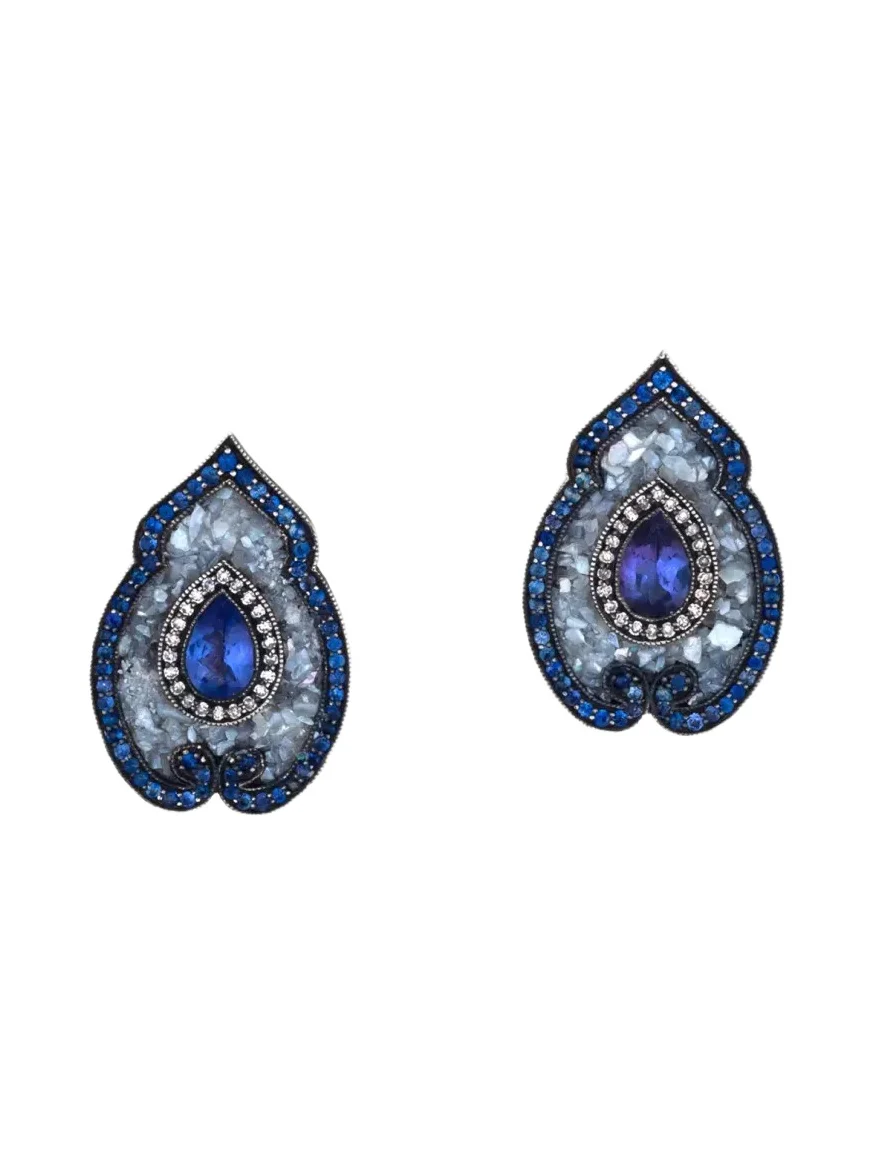 24K Diamond and Blue Sapphire Paisley Earrings 24K Diamond and Blue Sapphire Paisley Earrings