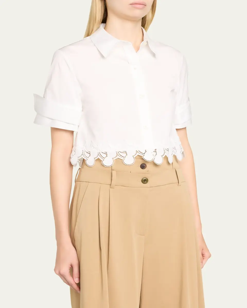Monse Cherry Lace Crop Button-Down Shirt | Thumbnail 4