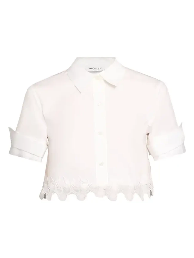 Cherry Lace Crop Button-Down Shirt