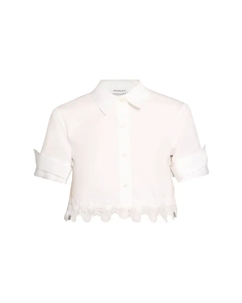 Monse Cherry Lace Crop Button-Down Shirt | Image 1 Monse Cherry Lace Crop Button-Down Shirt | Image 1