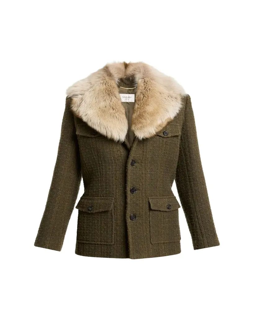 Saint Laurent Jacket with Removable Shearling Collar | Image 1 Saint Laurent Jacket with Removable Shearling Collar | Image 1