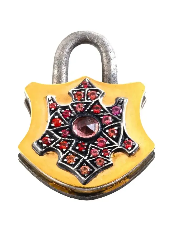 24K Diamond and Sapphire Shield Padlock Pendant