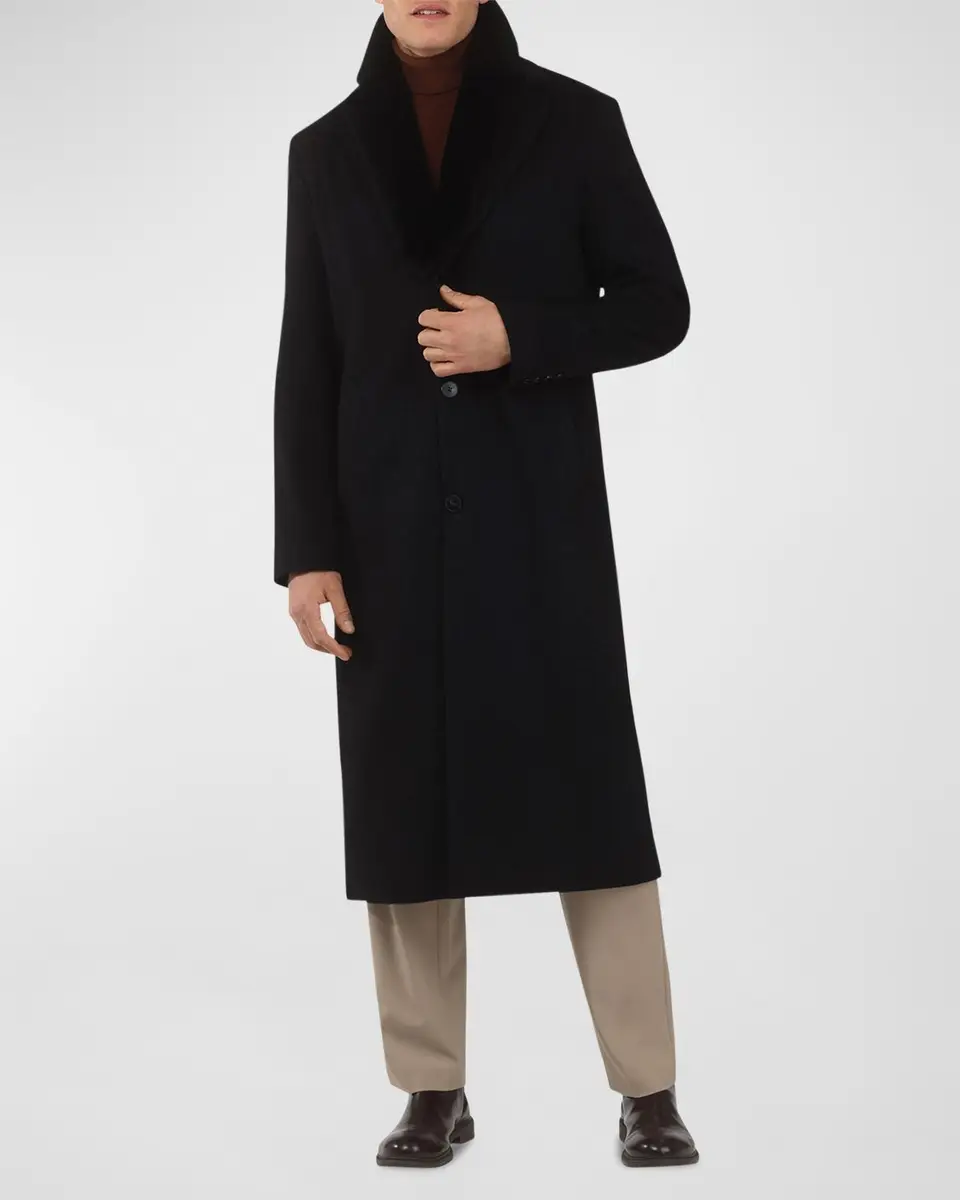 Gorski Men's Cashmere Coat with Detachable Lamb Shearling Collar | Thumbnail 2 Gorski Men's Cashmere Coat with Detachable Lamb Shearling Collar | Thumbnail 2