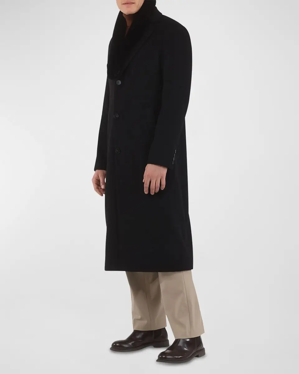 Gorski Men's Cashmere Coat with Detachable Lamb Shearling Collar | Thumbnail 3 Gorski Men's Cashmere Coat with Detachable Lamb Shearling Collar | Thumbnail 3