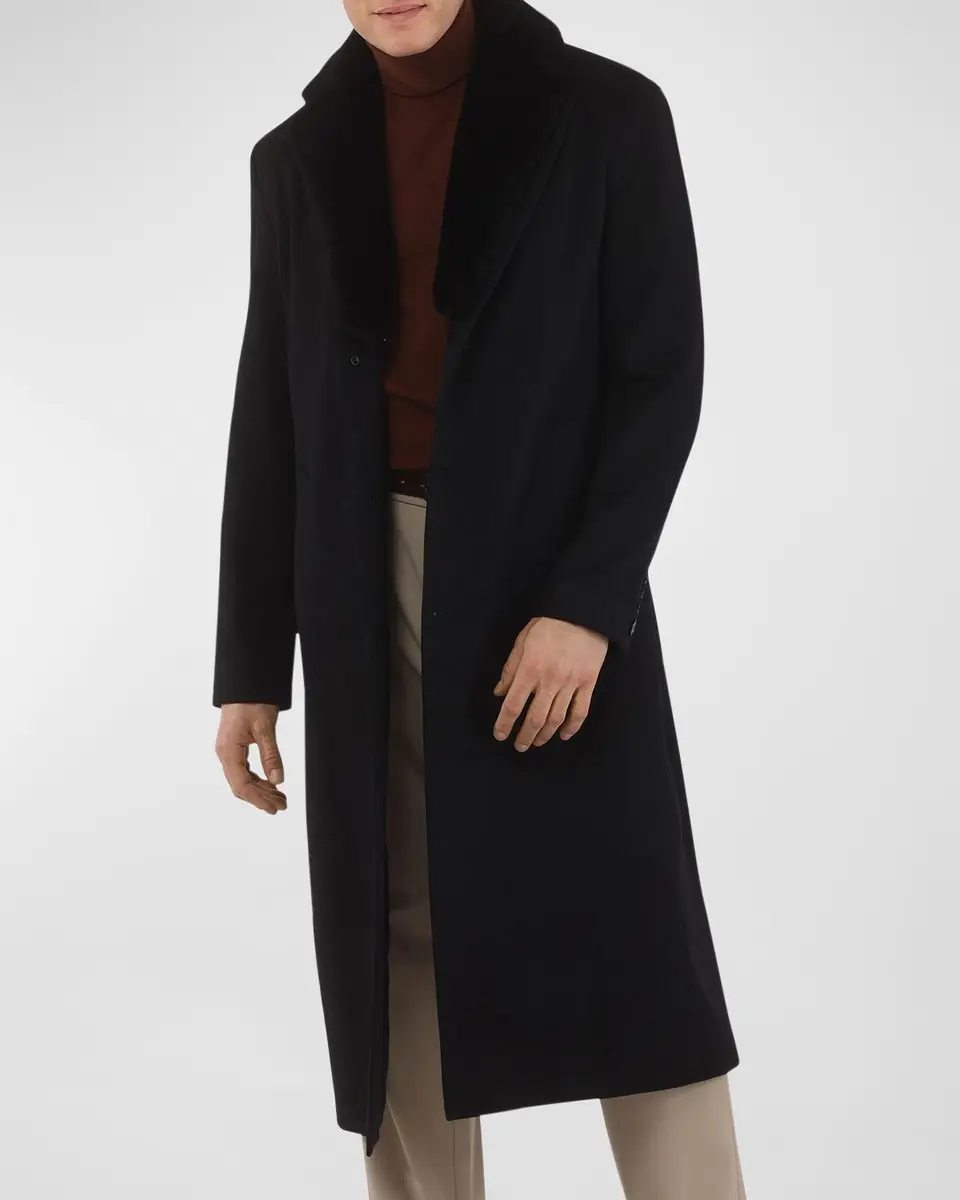 Gorski Men's Cashmere Coat with Detachable Lamb Shearling Collar | Thumbnail 6 Gorski Men's Cashmere Coat with Detachable Lamb Shearling Collar | Thumbnail 6