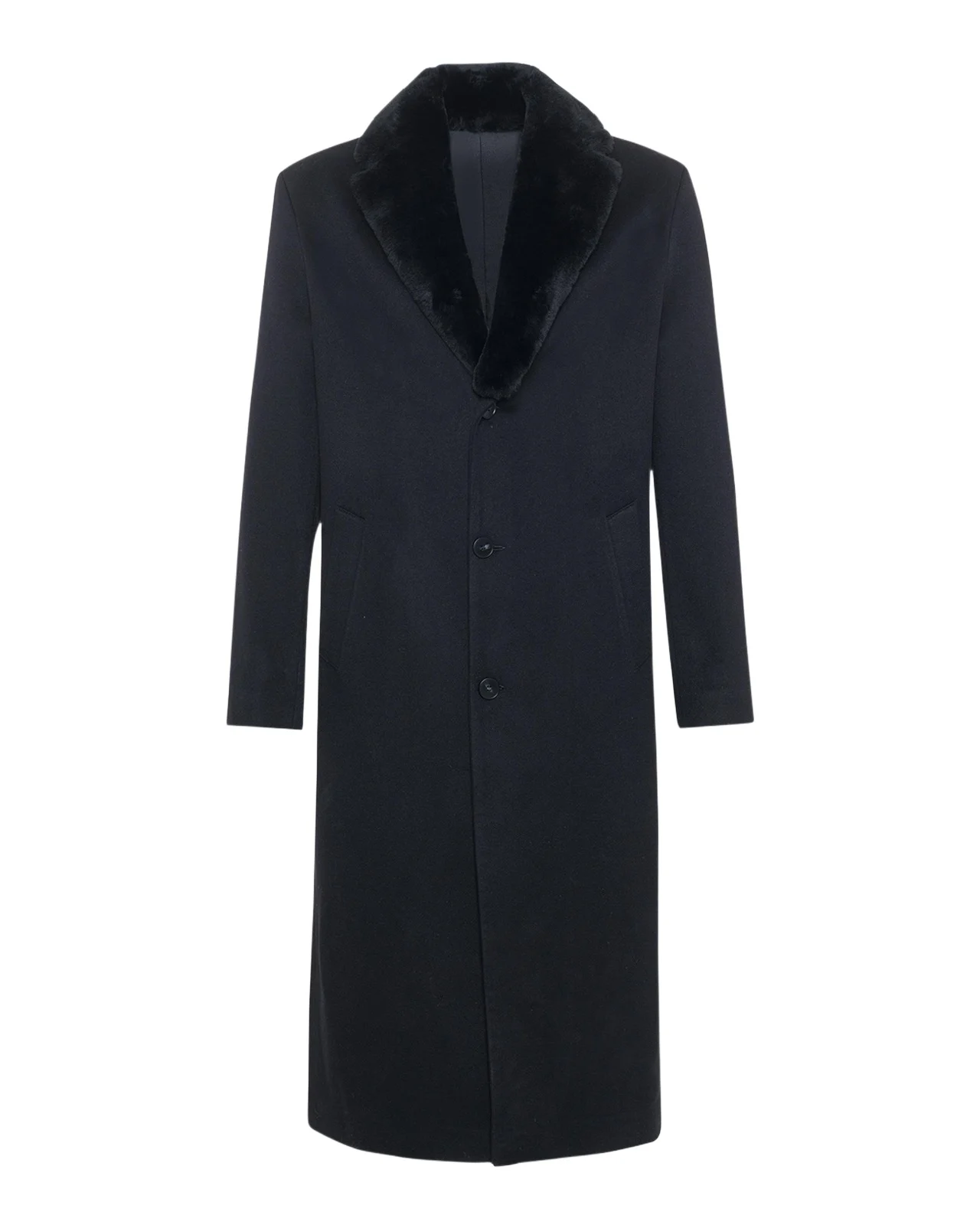 Men's Cashmere Coat with Detachable Lamb Shearling Collar