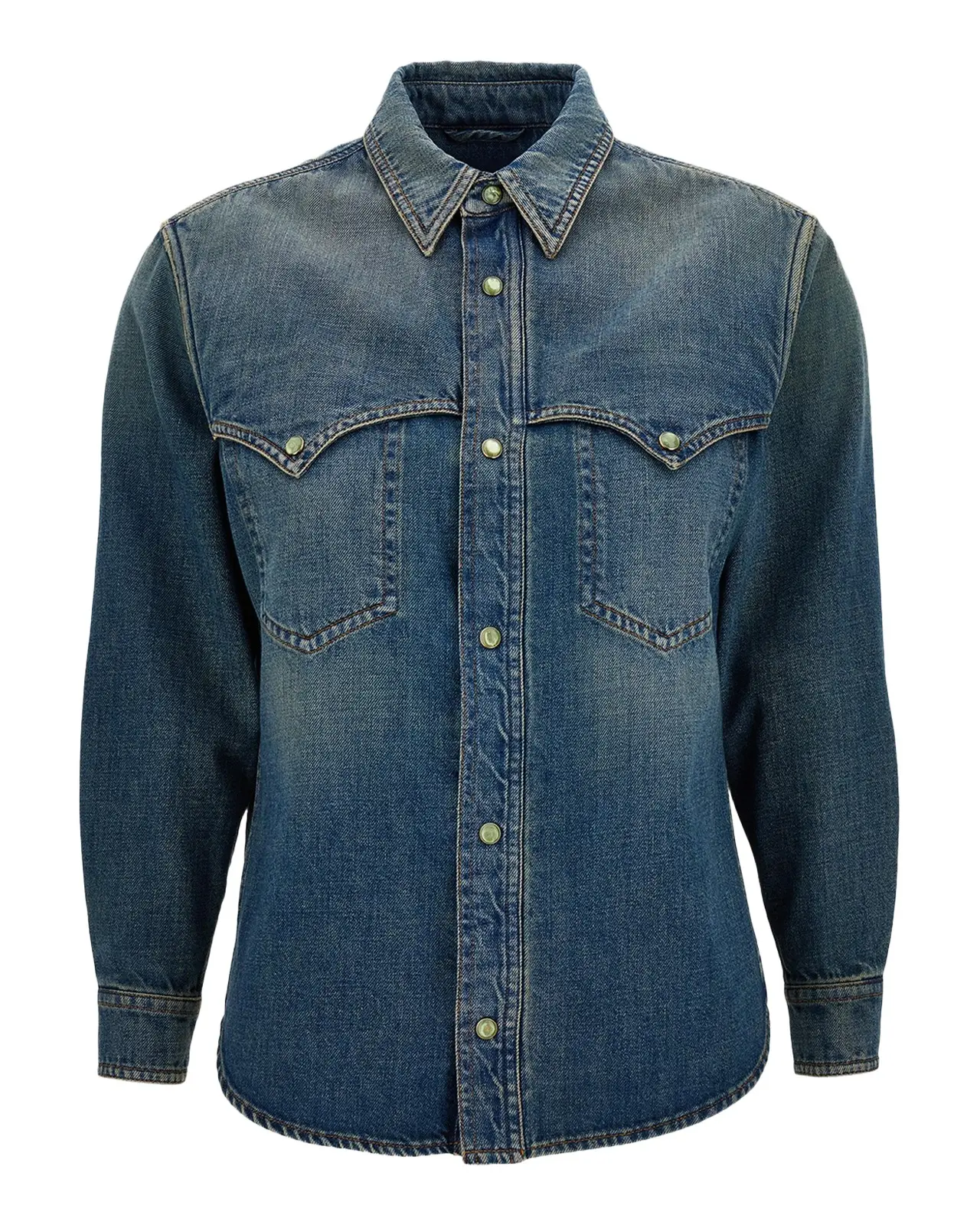 Versace Men's Denim Snap-Front Western Shirt
