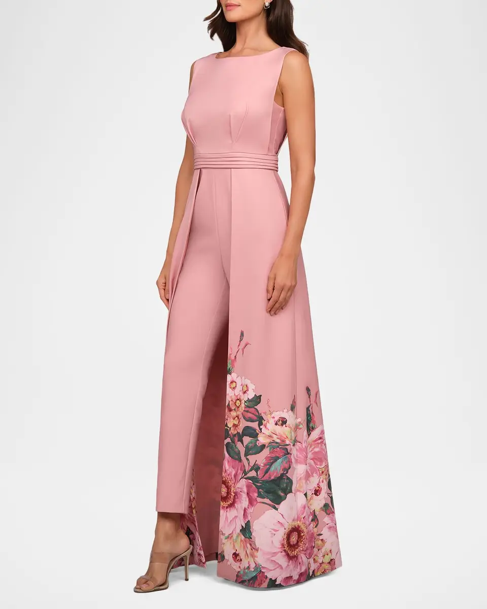 Kay Unger New York Marilotte Floral Crepe Walk Thru Jumpsuit | Thumbnail 4 Kay Unger New York Marilotte Floral Crepe Walk Thru Jumpsuit | Thumbnail 4