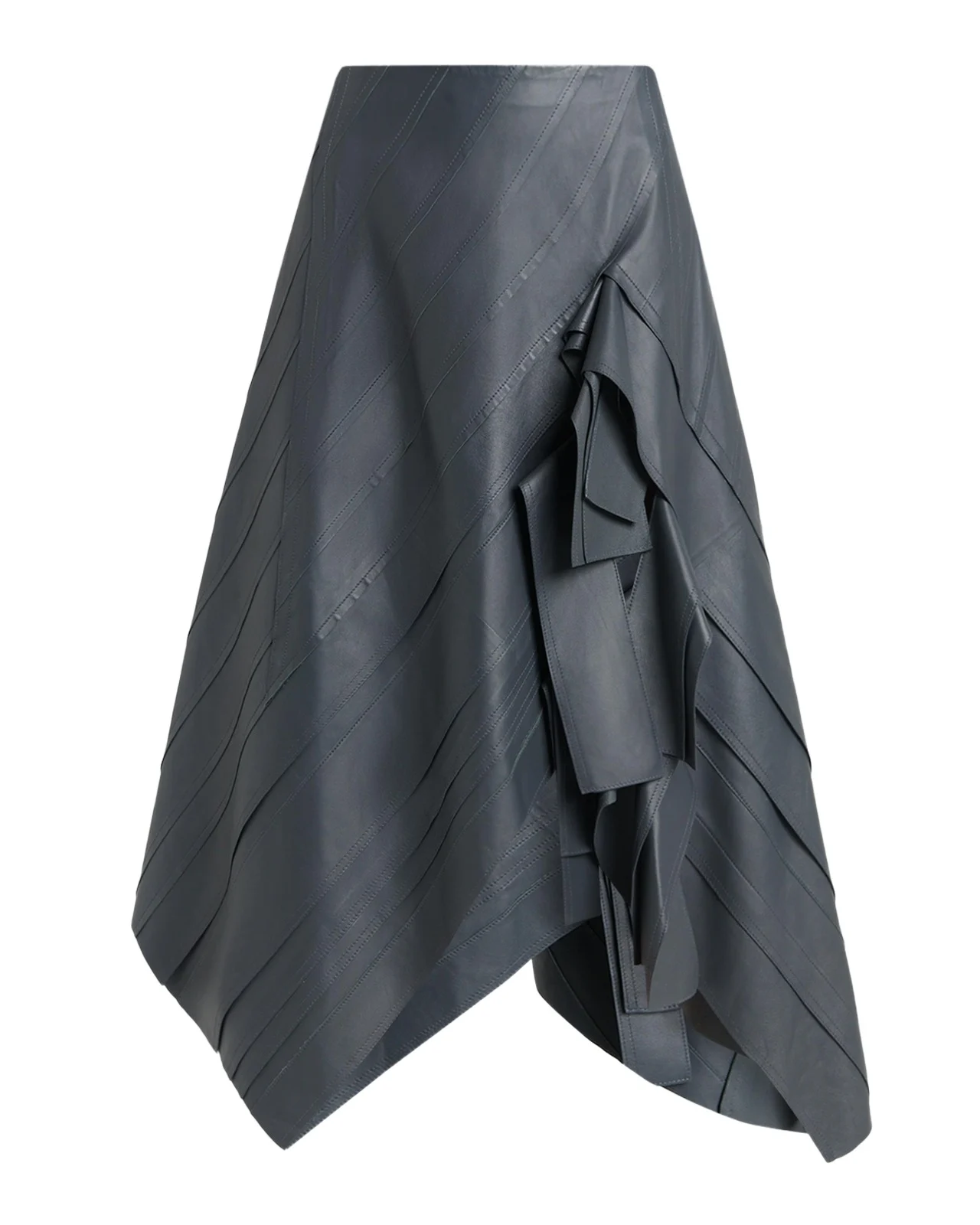 Asymmetric Ruffled Leather Midi Skirt Asymmetric Ruffled Leather Midi Skirt
