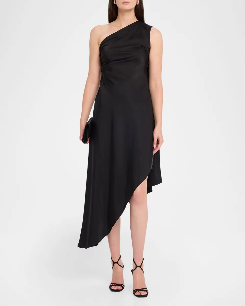 Lapointe Satin One-Shoulder Midi Dress | Thumbnail 2 Lapointe Satin One-Shoulder Midi Dress | Thumbnail 2