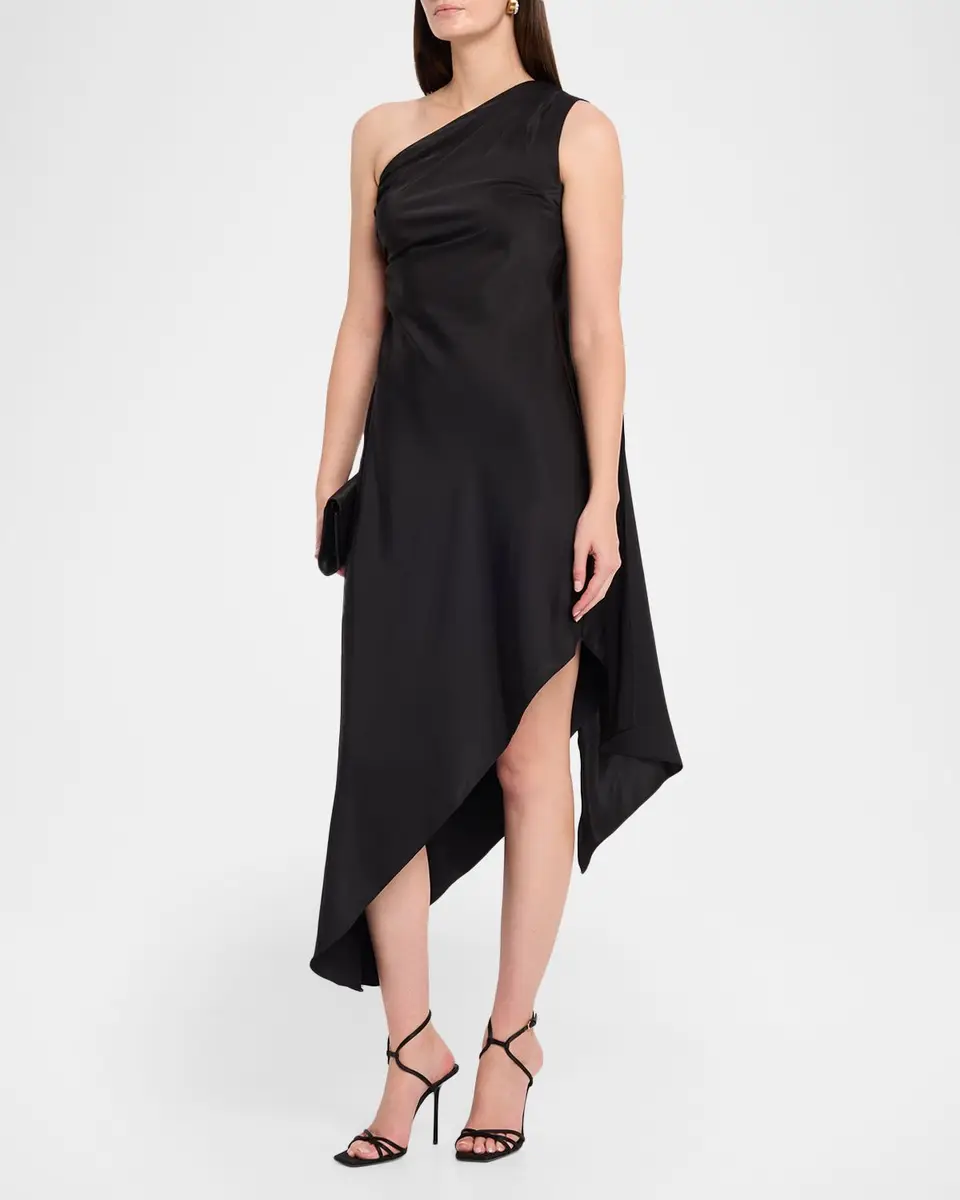 Lapointe Satin One-Shoulder Midi Dress | Thumbnail 4 Lapointe Satin One-Shoulder Midi Dress | Thumbnail 4