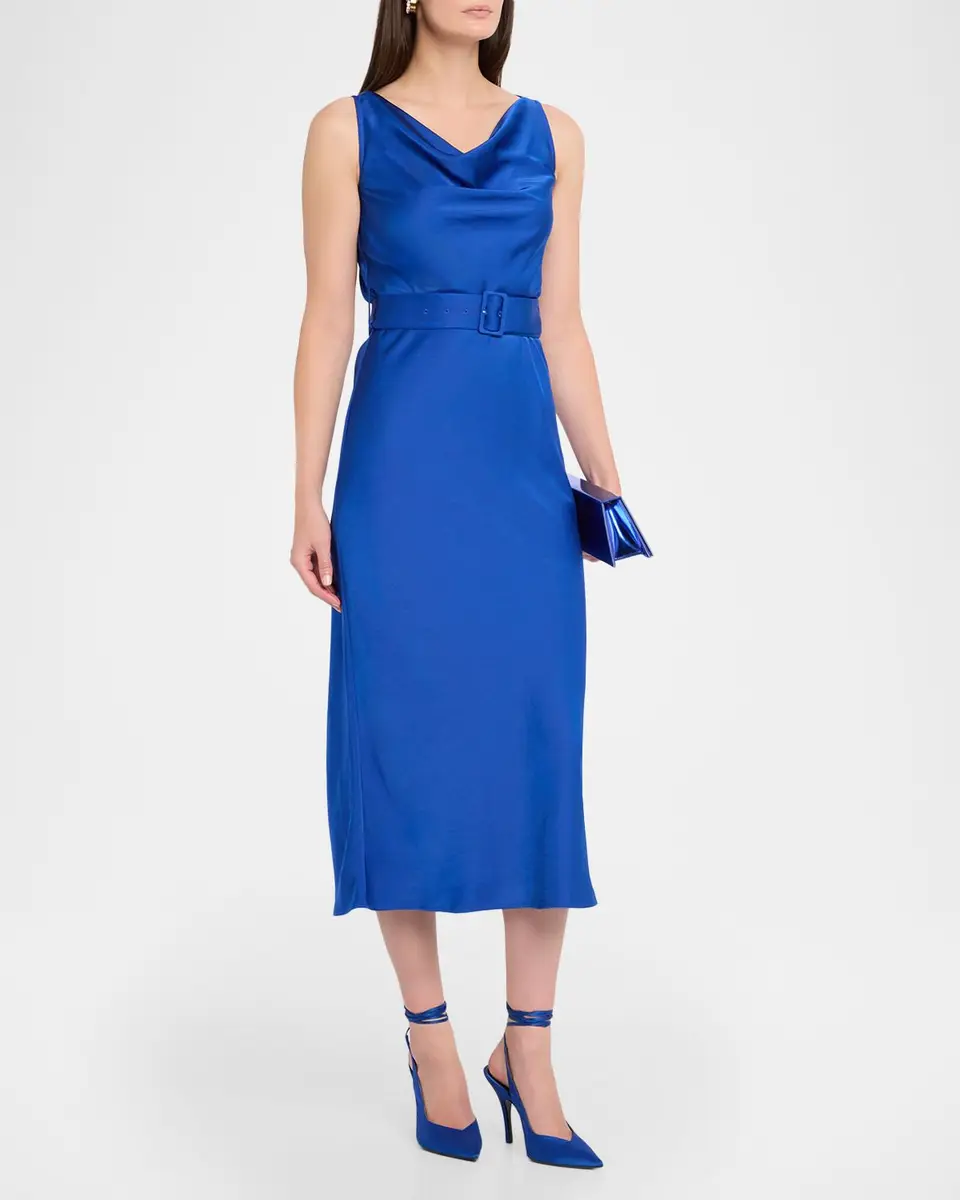 Lapointe Satin Sleeveless Belted Dress | Thumbnail 4 Lapointe Satin Sleeveless Belted Dress | Thumbnail 4