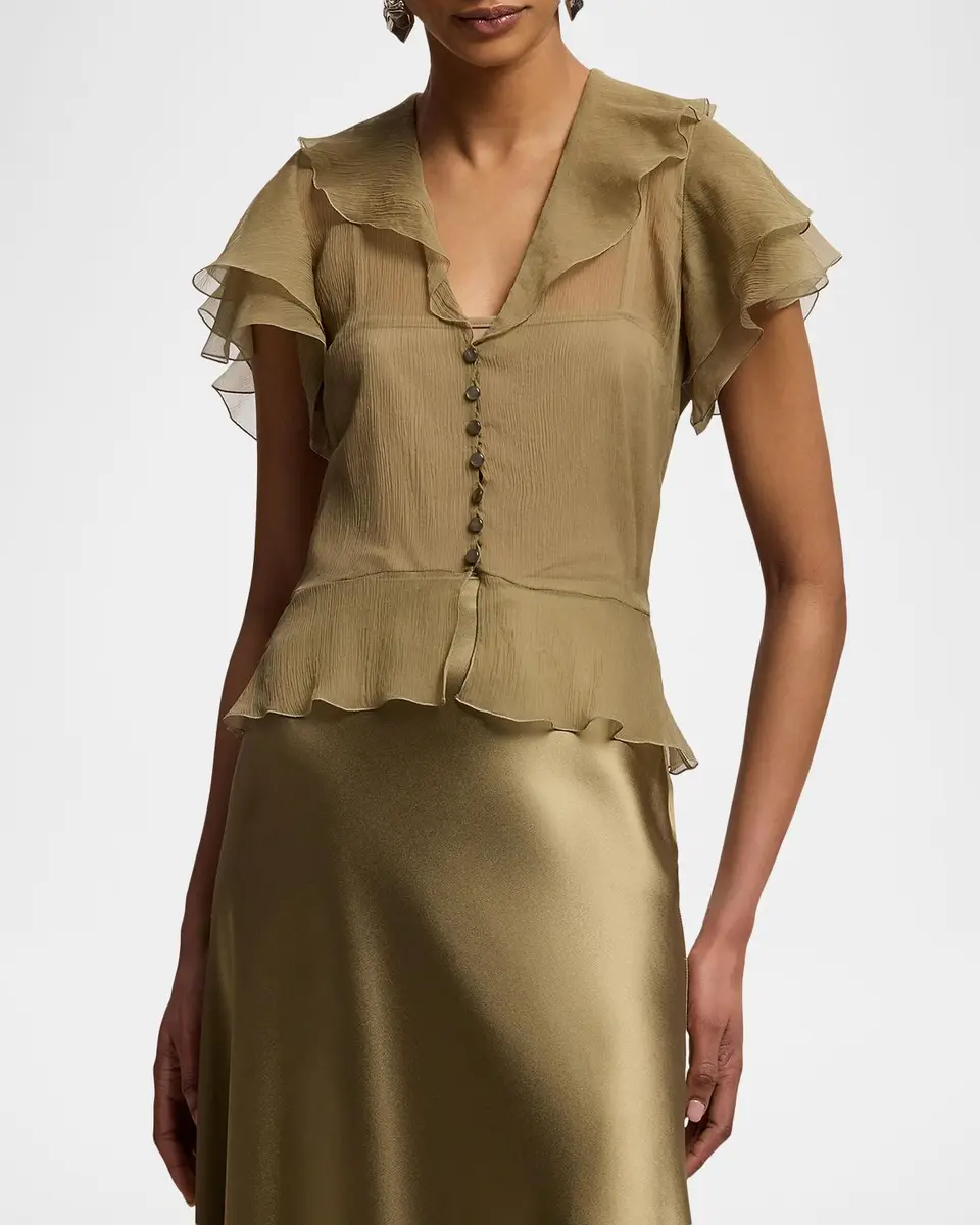 Ralph Lauren Collection Kristina Crinkle Chiffon Blouse | Thumbnail 4