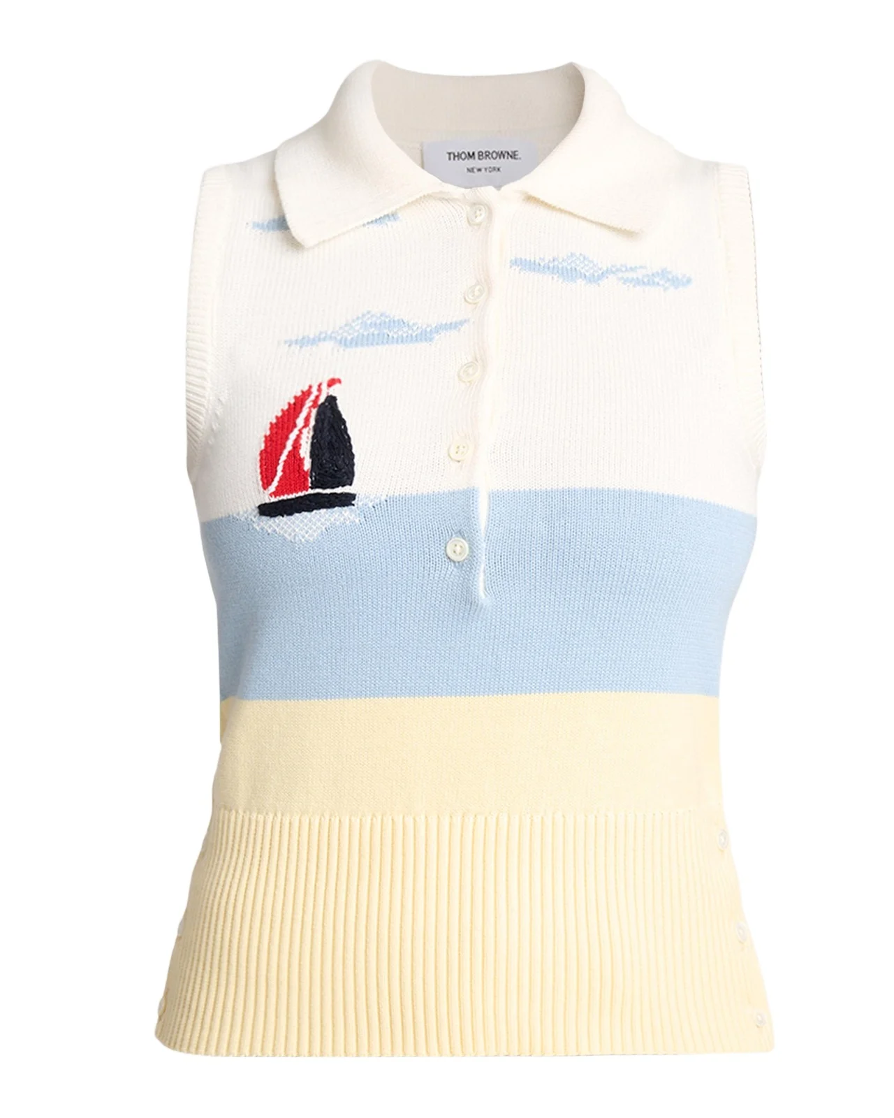 Embroidered Nantucket Intarsia Sleeveless Polo Sweater Embroidered Nantucket Intarsia Sleeveless Polo Sweater