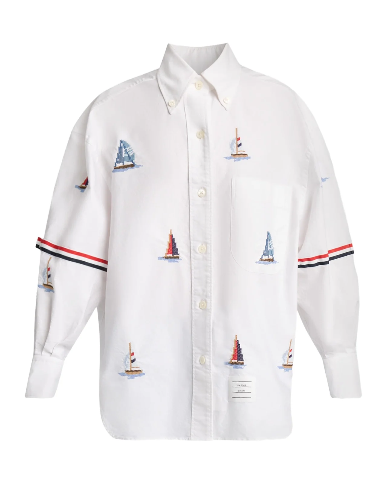 Thom Browne Sailboat-Embroidered Cotton Shirt