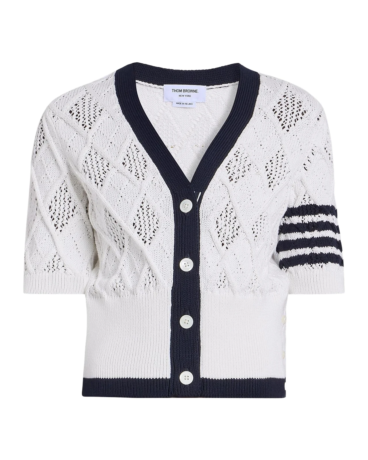 Thom Browne Argyle Pointelle-Knit Cotton Cardigan