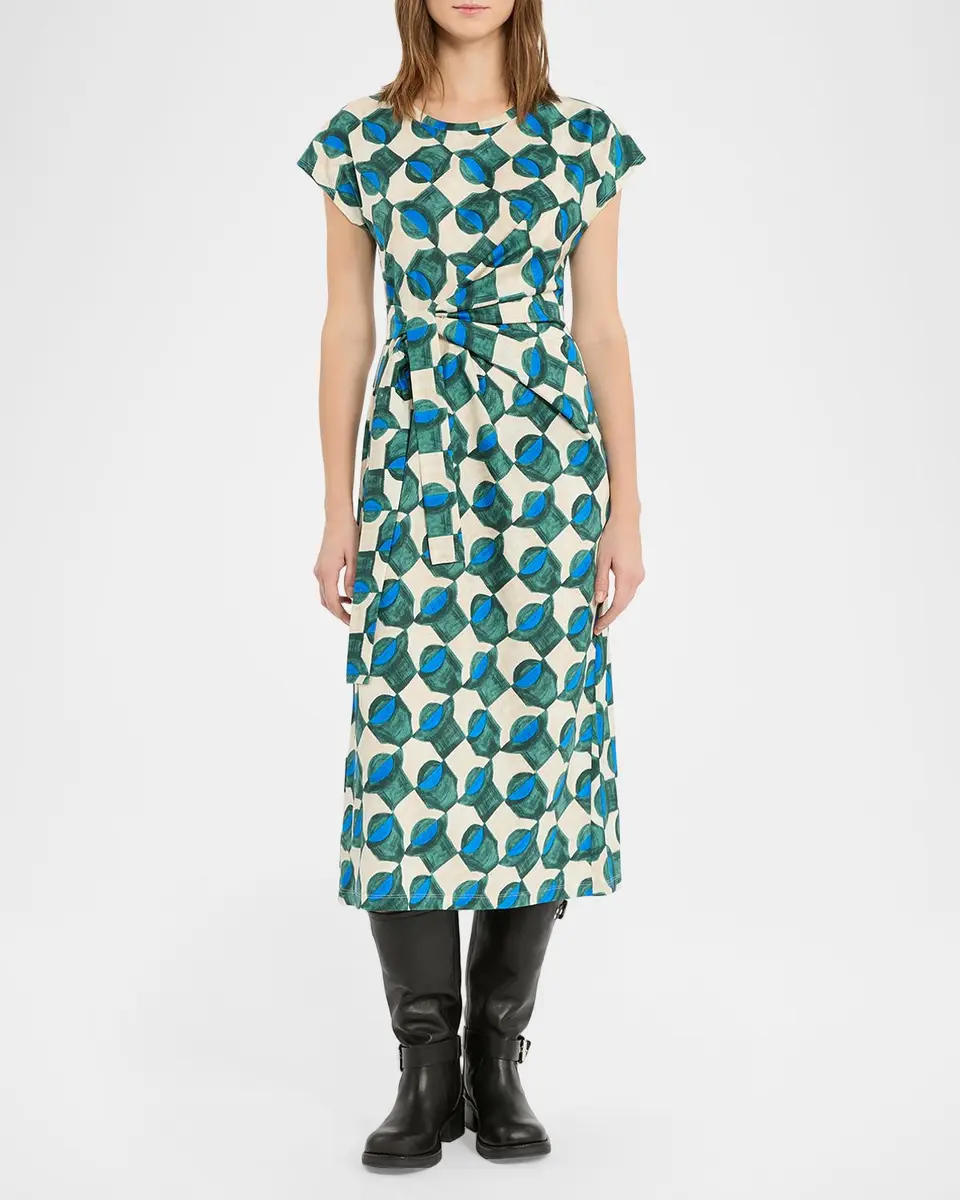 Weekend Max Mara Geo-Print Gathered Cap-Sleeve Midi Dress | Thumbnail 2