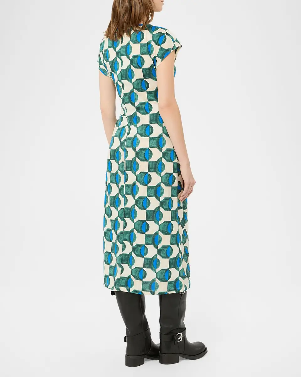 Weekend Max Mara Geo-Print Gathered Cap-Sleeve Midi Dress | Thumbnail 3
