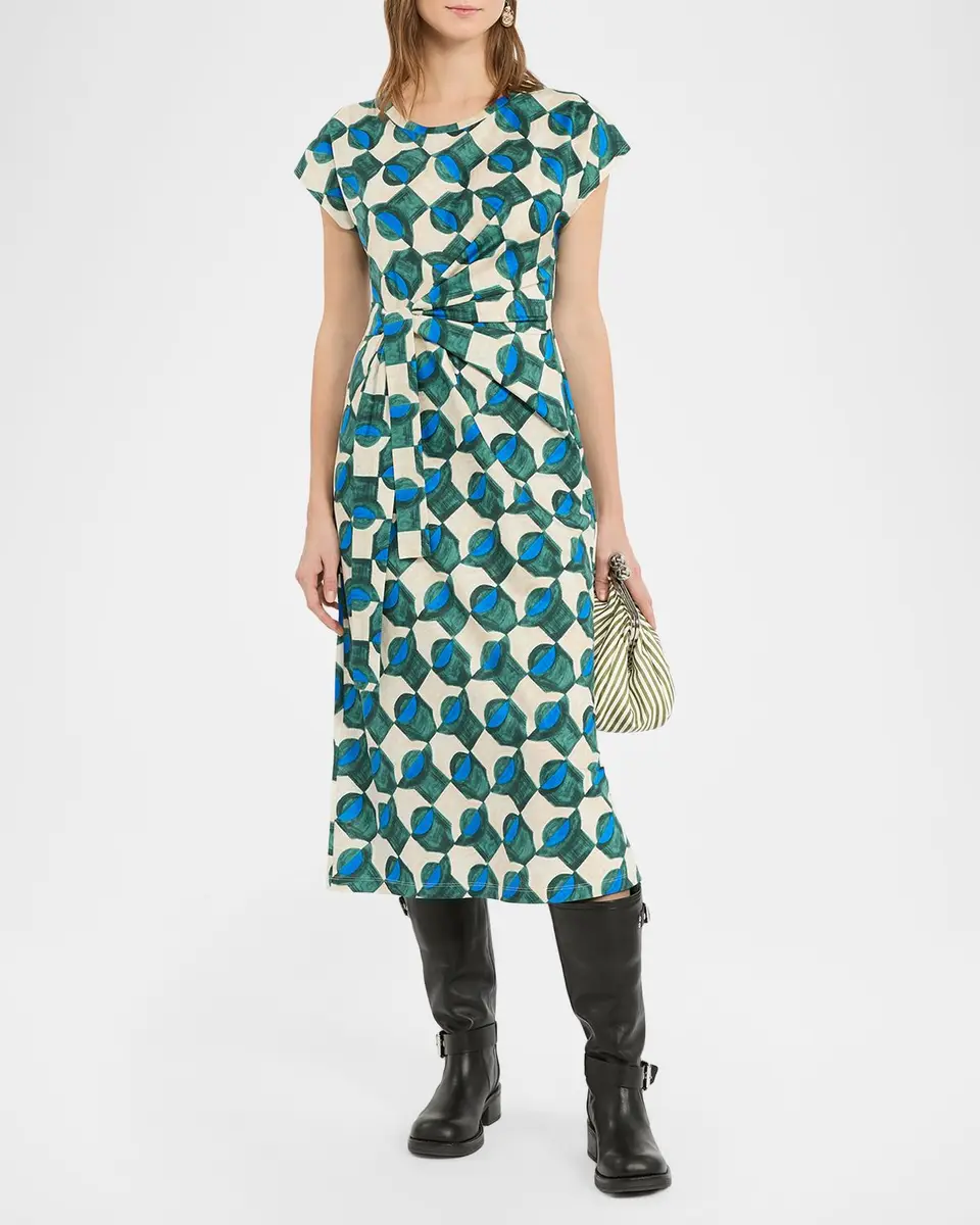 Weekend Max Mara Geo-Print Gathered Cap-Sleeve Midi Dress | Thumbnail 4