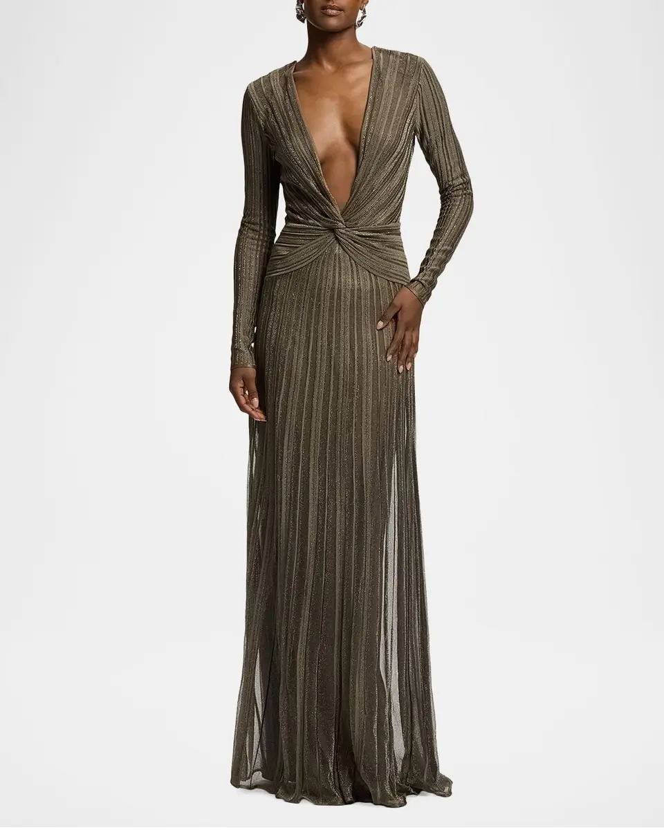 Ralph Lauren Collection Dabney Pleated Metallic Evening Dress | Thumbnail 2 Ralph Lauren Collection Dabney Pleated Metallic Evening Dress | Thumbnail 2