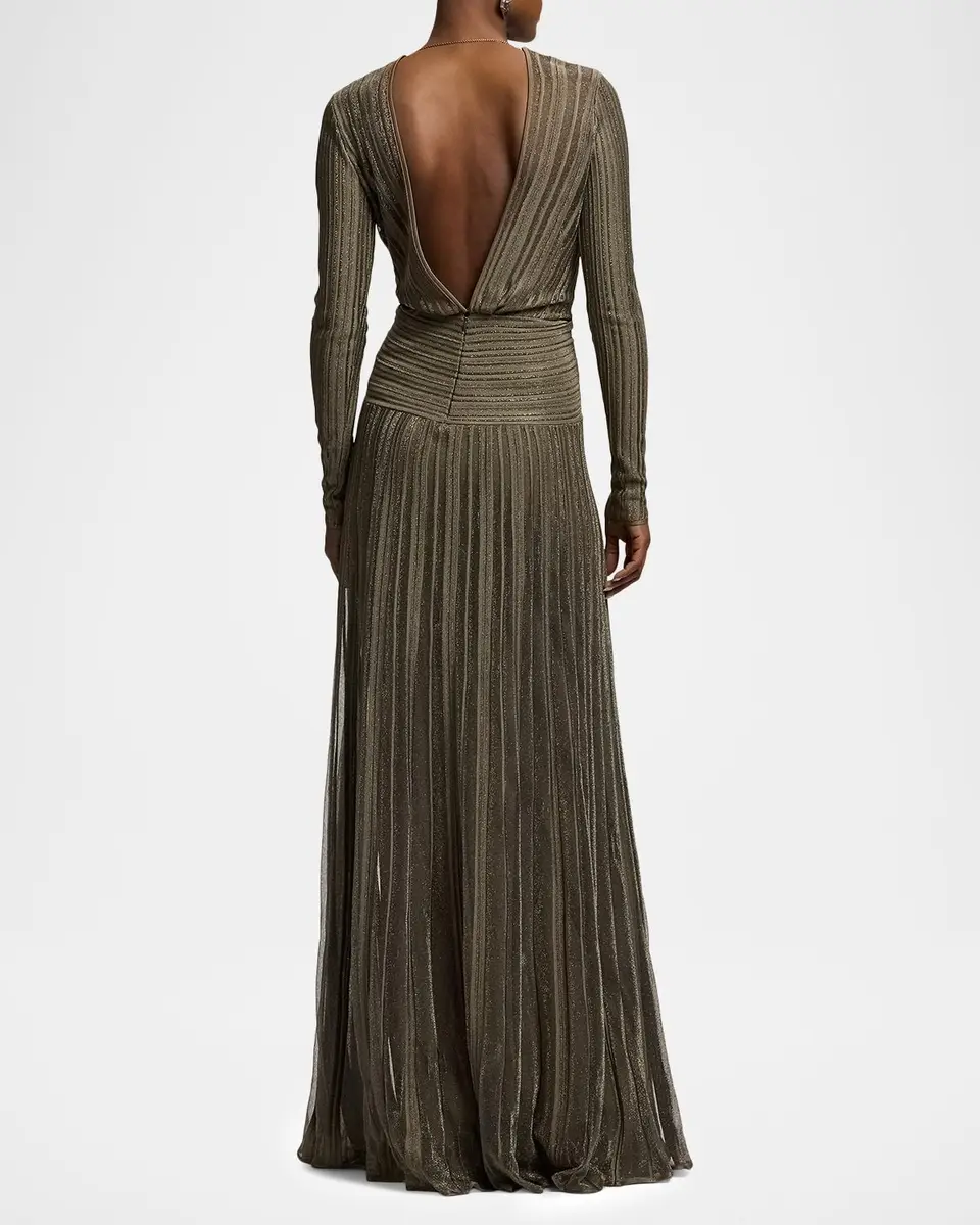 Ralph Lauren Collection Dabney Pleated Metallic Evening Dress | Thumbnail 3 Ralph Lauren Collection Dabney Pleated Metallic Evening Dress | Thumbnail 3
