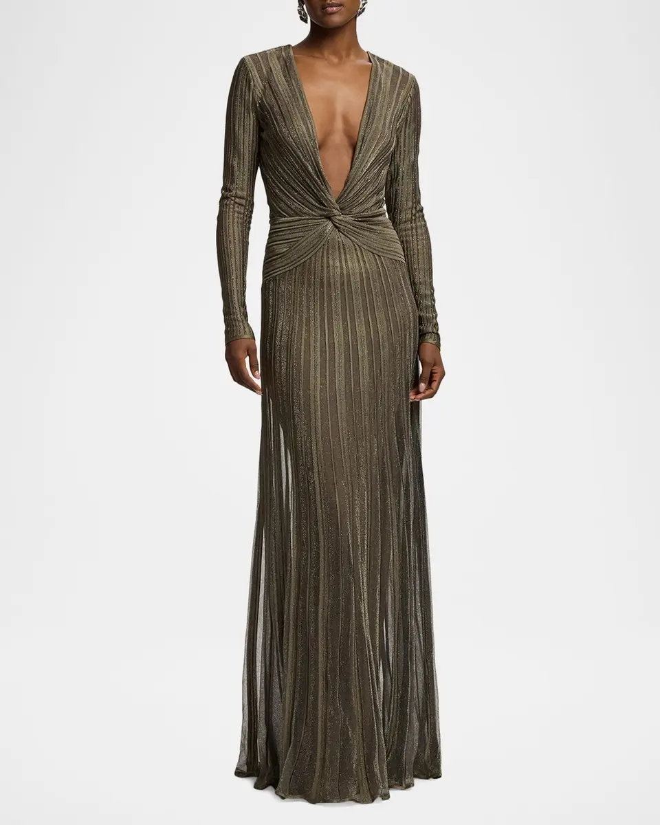 Ralph Lauren Collection Dabney Pleated Metallic Evening Dress | Thumbnail 4 Ralph Lauren Collection Dabney Pleated Metallic Evening Dress | Thumbnail 4