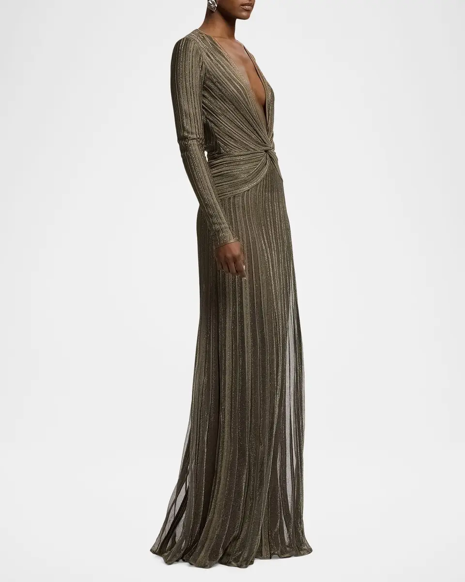 Ralph Lauren Collection Dabney Pleated Metallic Evening Dress | Thumbnail 6 Ralph Lauren Collection Dabney Pleated Metallic Evening Dress | Thumbnail 6