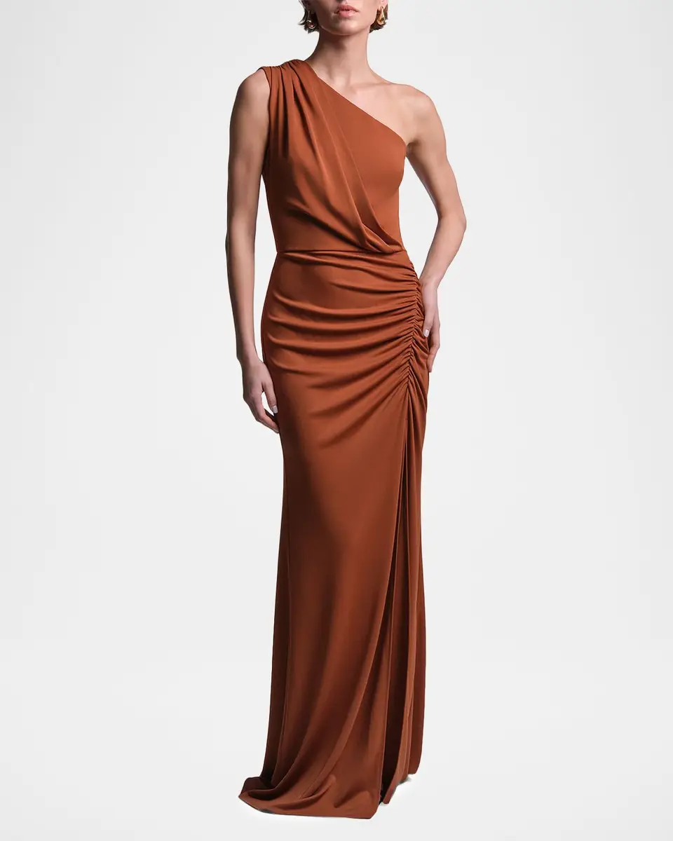 BCBG Valentina Draped One-Shoulder Jersey Column Gown | Thumbnail 2 BCBG Valentina Draped One-Shoulder Jersey Column Gown | Thumbnail 2