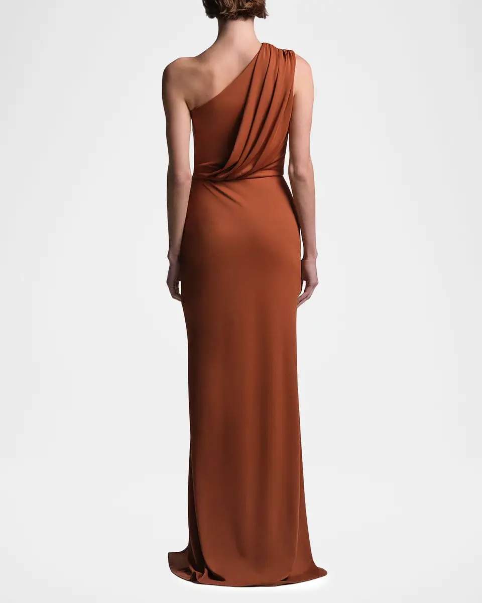 BCBG Valentina Draped One-Shoulder Jersey Column Gown | Thumbnail 3 BCBG Valentina Draped One-Shoulder Jersey Column Gown | Thumbnail 3
