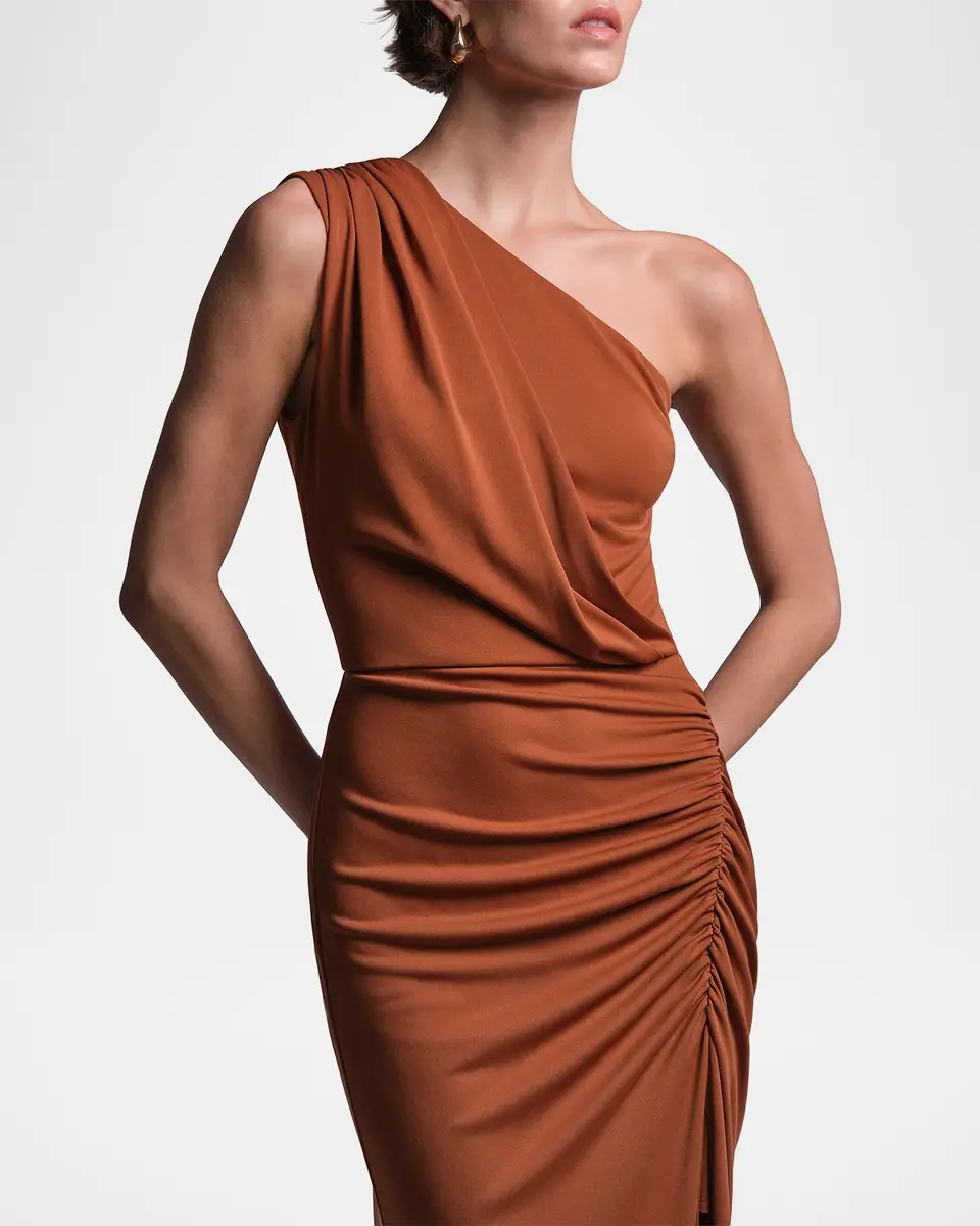 BCBG Valentina Draped One-Shoulder Jersey Column Gown | Thumbnail 5 BCBG Valentina Draped One-Shoulder Jersey Column Gown | Thumbnail 5