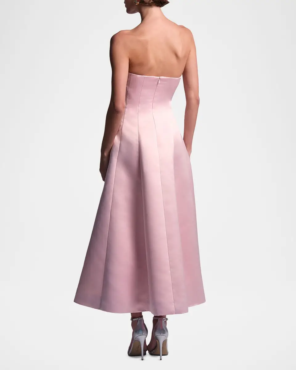 BCBGMAXAZRIA Lilly Strapless Fit-&-Flare Satin Midi Dress | Thumbnail 3
