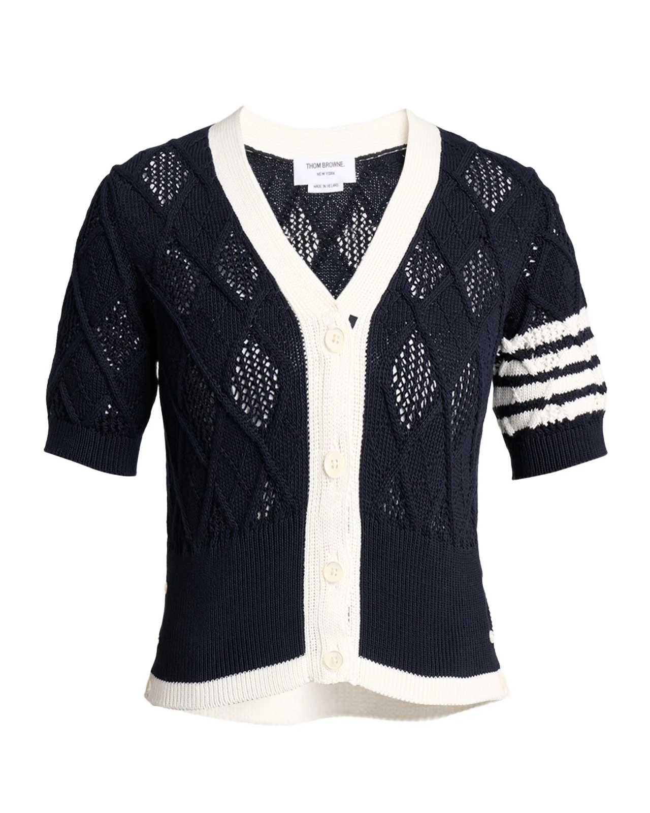 Argyle Pointelle-Knit Cotton Cardigan Argyle Pointelle-Knit Cotton Cardigan