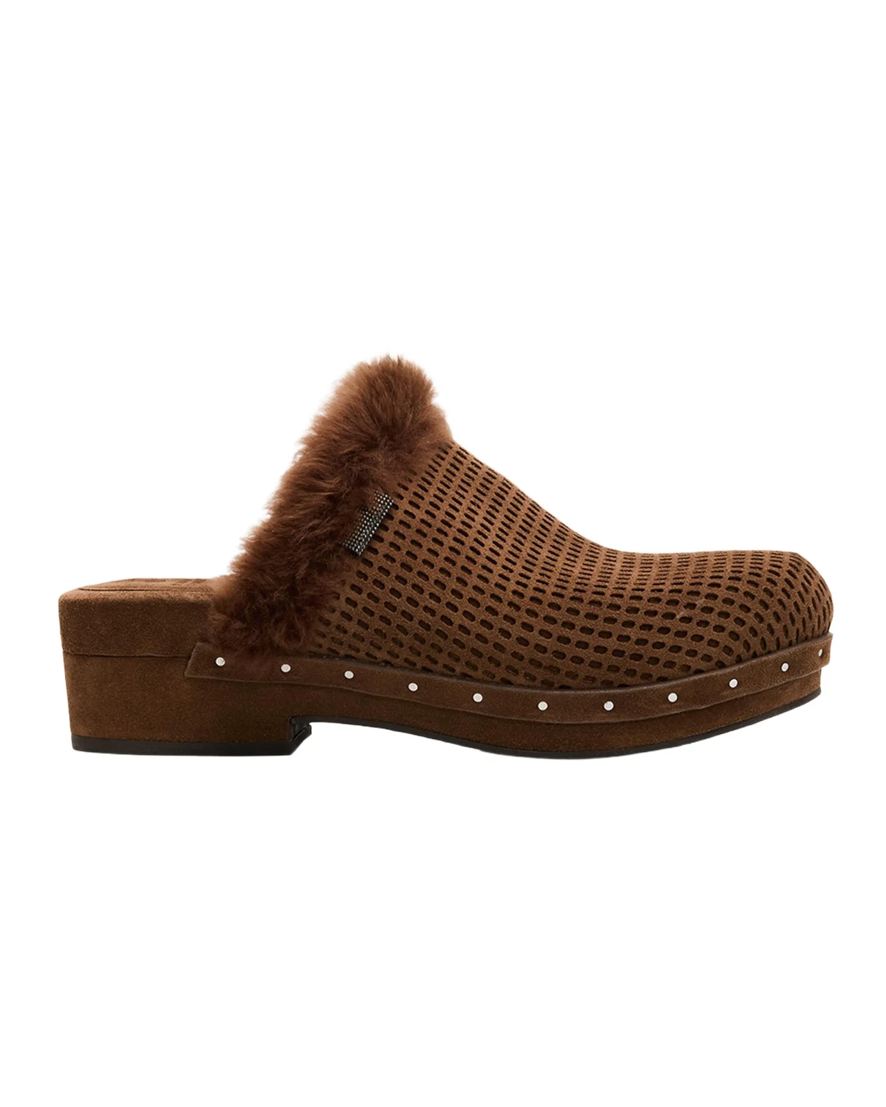 Perforated Shearling-Trimmed Suede Clogs Perforated Shearling-Trimmed Suede Clogs