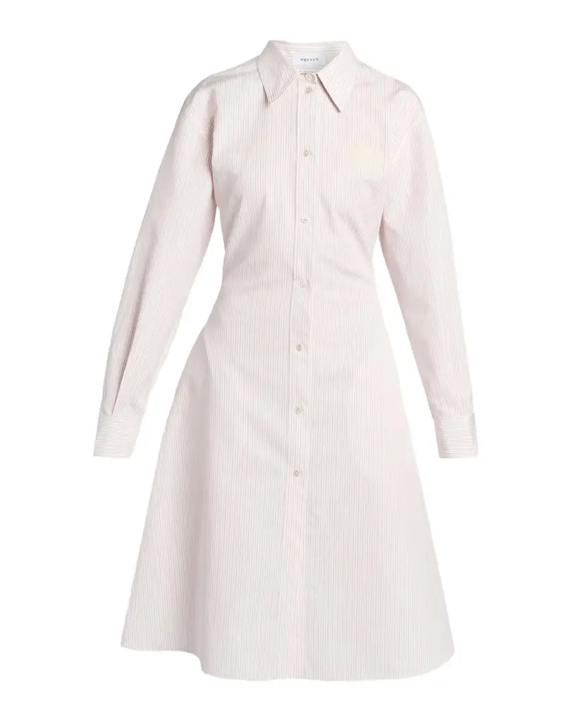 Alexander McQueen Striped Cotton-Silk Lace-Up Shirtdress | Image 1 Alexander McQueen Striped Cotton-Silk Lace-Up Shirtdress | Image 1