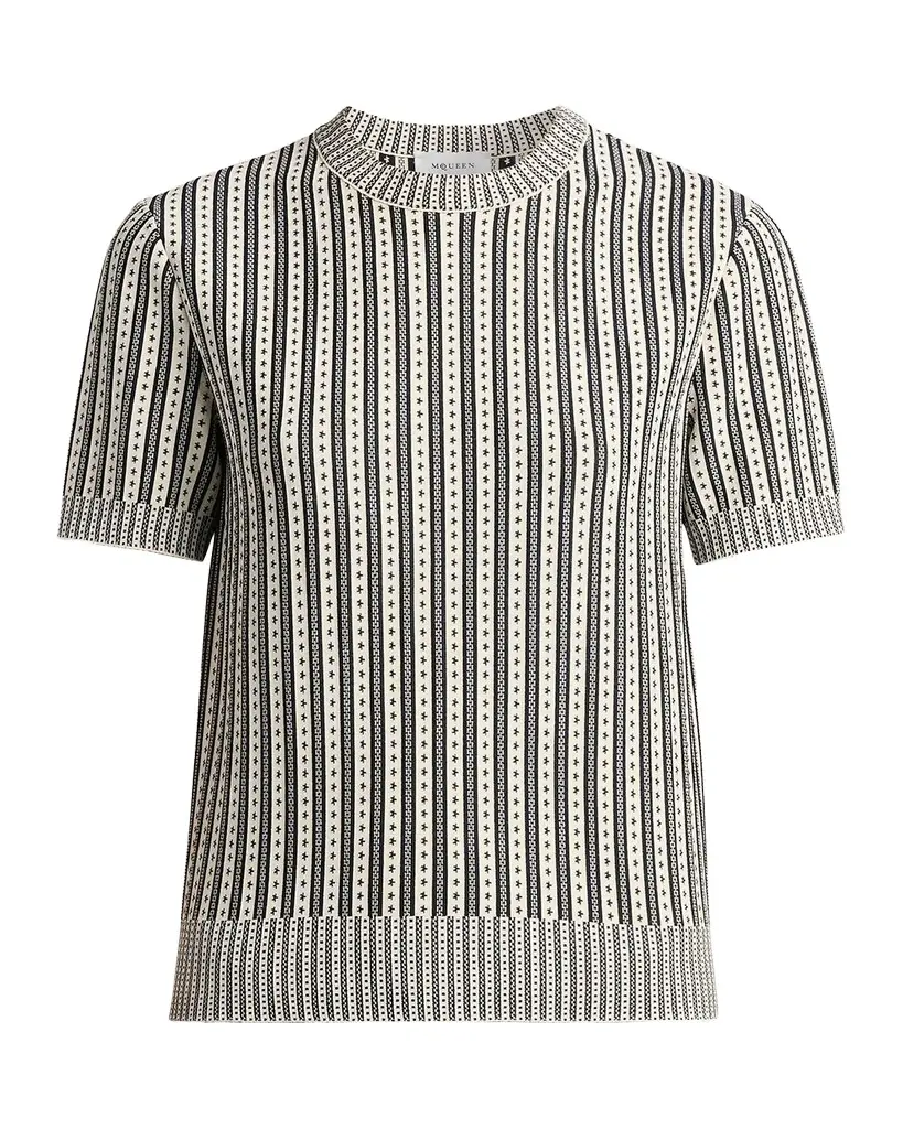 Alexander McQueen Jacquard Striped Crewneck Top | Image 1 Alexander McQueen Jacquard Striped Crewneck Top | Image 1
