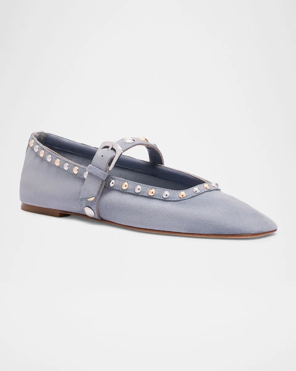 Stuart Weitzman Perry Studded Suede Mary Jane Ballerina Flats | Thumbnail 2