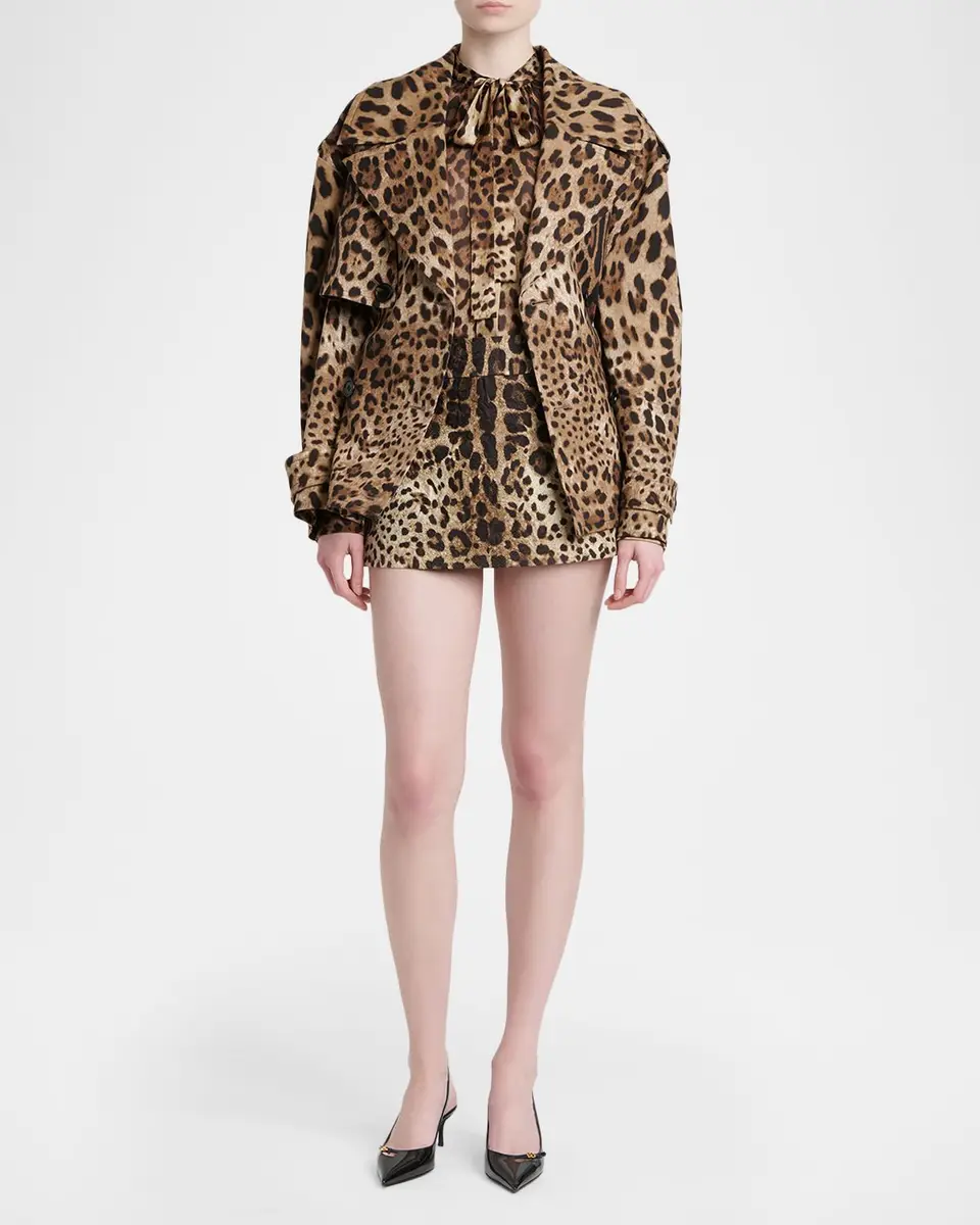Dolce & Gabbana Leopard-Print Belted Short Sports Trench Coat | Thumbnail 2 Dolce & Gabbana Leopard-Print Belted Short Sports Trench Coat | Thumbnail 2