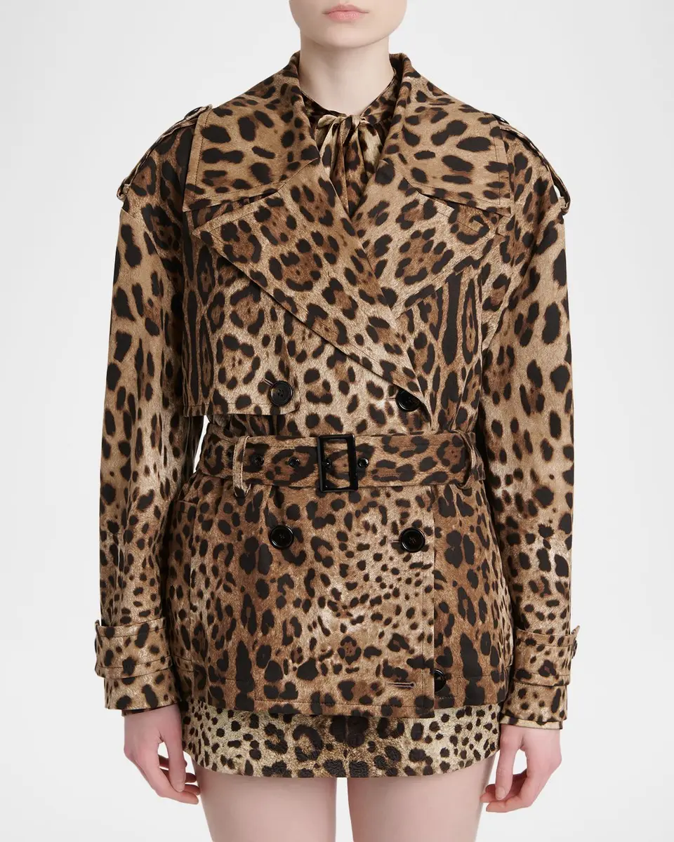 Dolce & Gabbana Leopard-Print Belted Short Sports Trench Coat | Thumbnail 4 Dolce & Gabbana Leopard-Print Belted Short Sports Trench Coat | Thumbnail 4