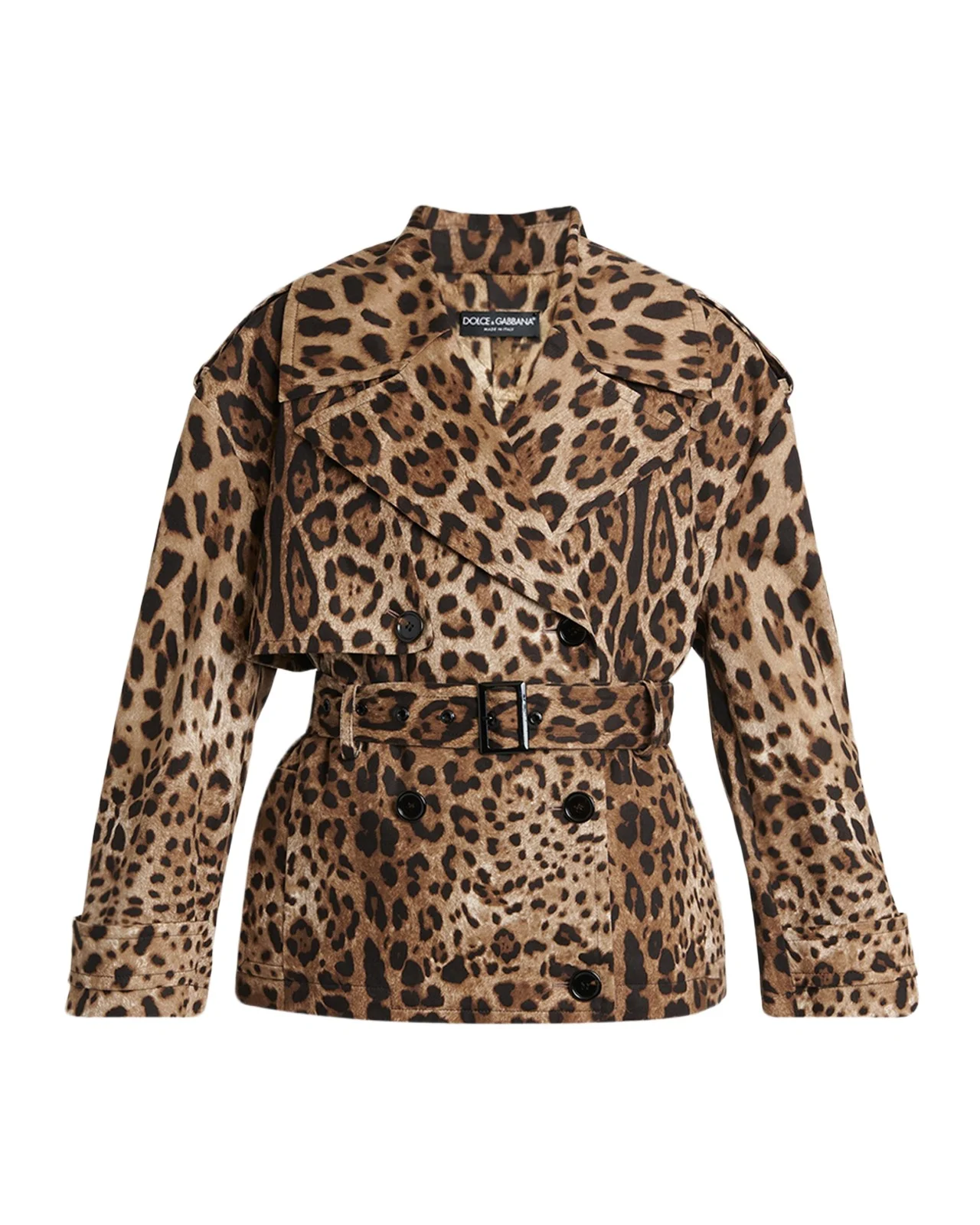 Leopard-Print Belted Short Sports Trench Coat