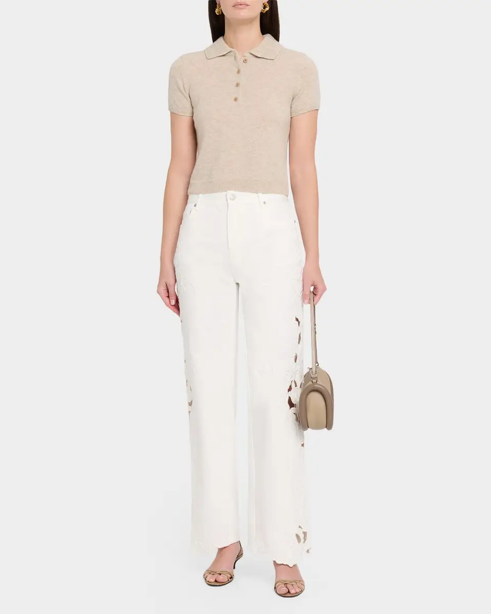 Simkhai Twila Short-Sleeve Cashmere Polo Sweater | Thumbnail 2