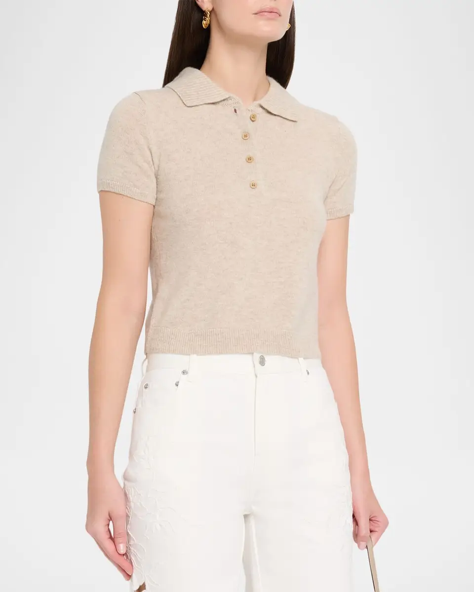 Simkhai Twila Short-Sleeve Cashmere Polo Sweater | Thumbnail 4