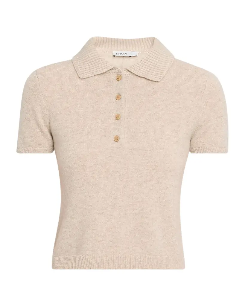 Simkhai Twila Short-Sleeve Cashmere Polo Sweater | Image 1 Simkhai Twila Short-Sleeve Cashmere Polo Sweater | Image 1
