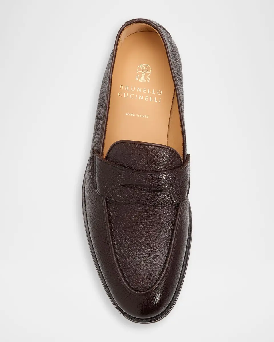Brunello Cucinelli Men's Deerskin Flex-Sole Penny Loafers | Thumbnail 4