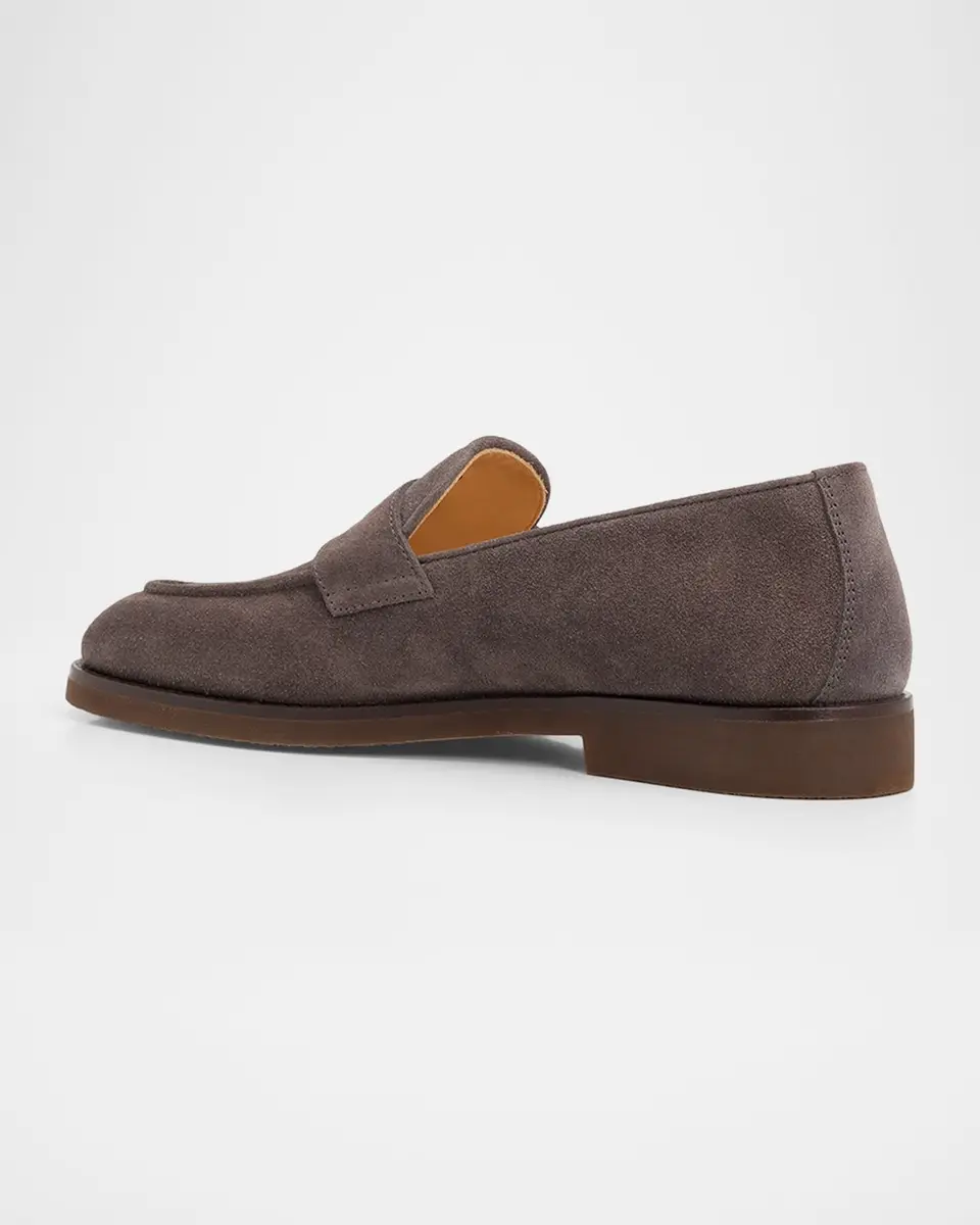 Brunello Cucinelli Men's Suede Flex-Sole Penny Loafers | Thumbnail 2 Brunello Cucinelli Men's Suede Flex-Sole Penny Loafers | Thumbnail 2